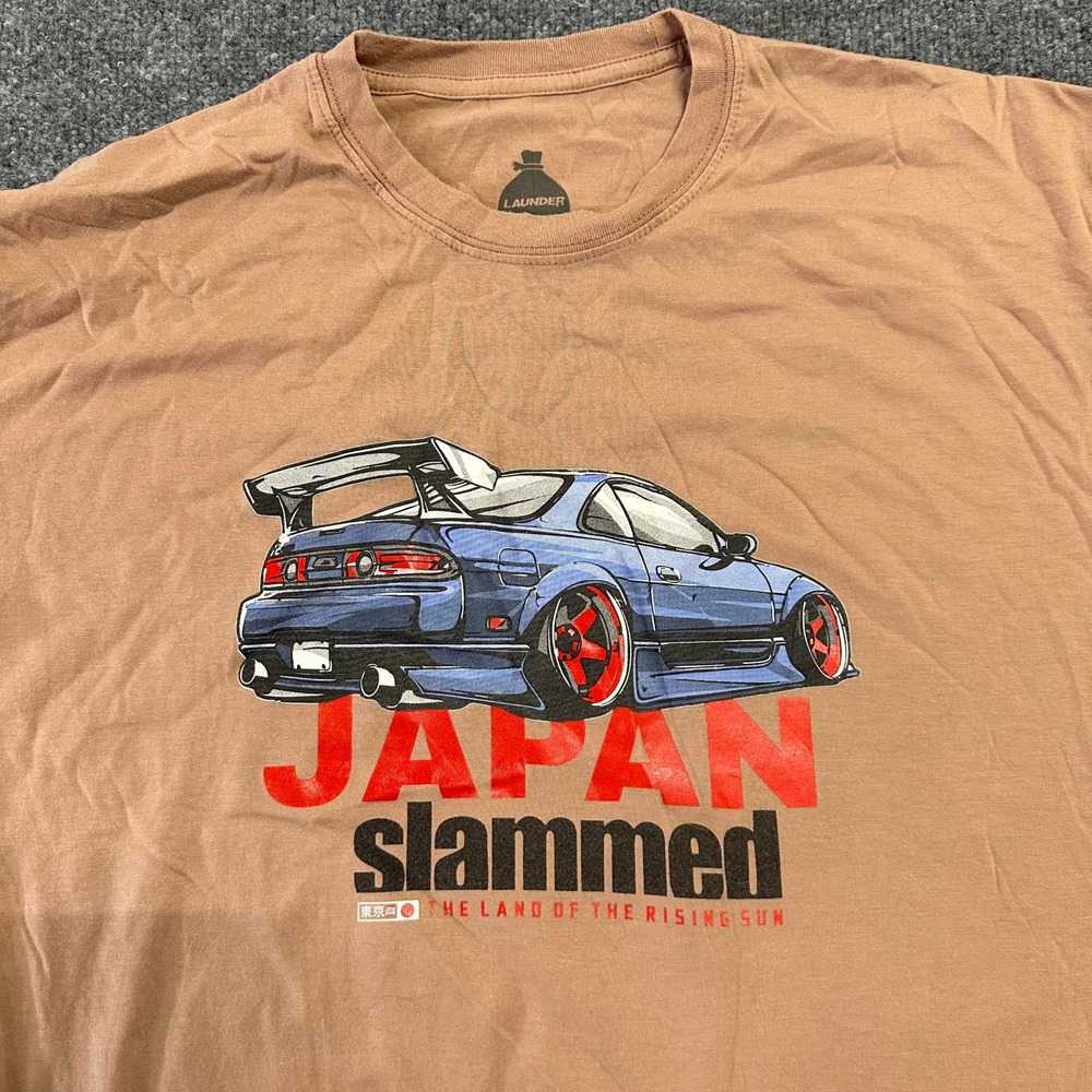 Launder T-Shirt Mens Size 2XL Tan Japan Slammed JDM Car Graphic Short Sleeve Tee